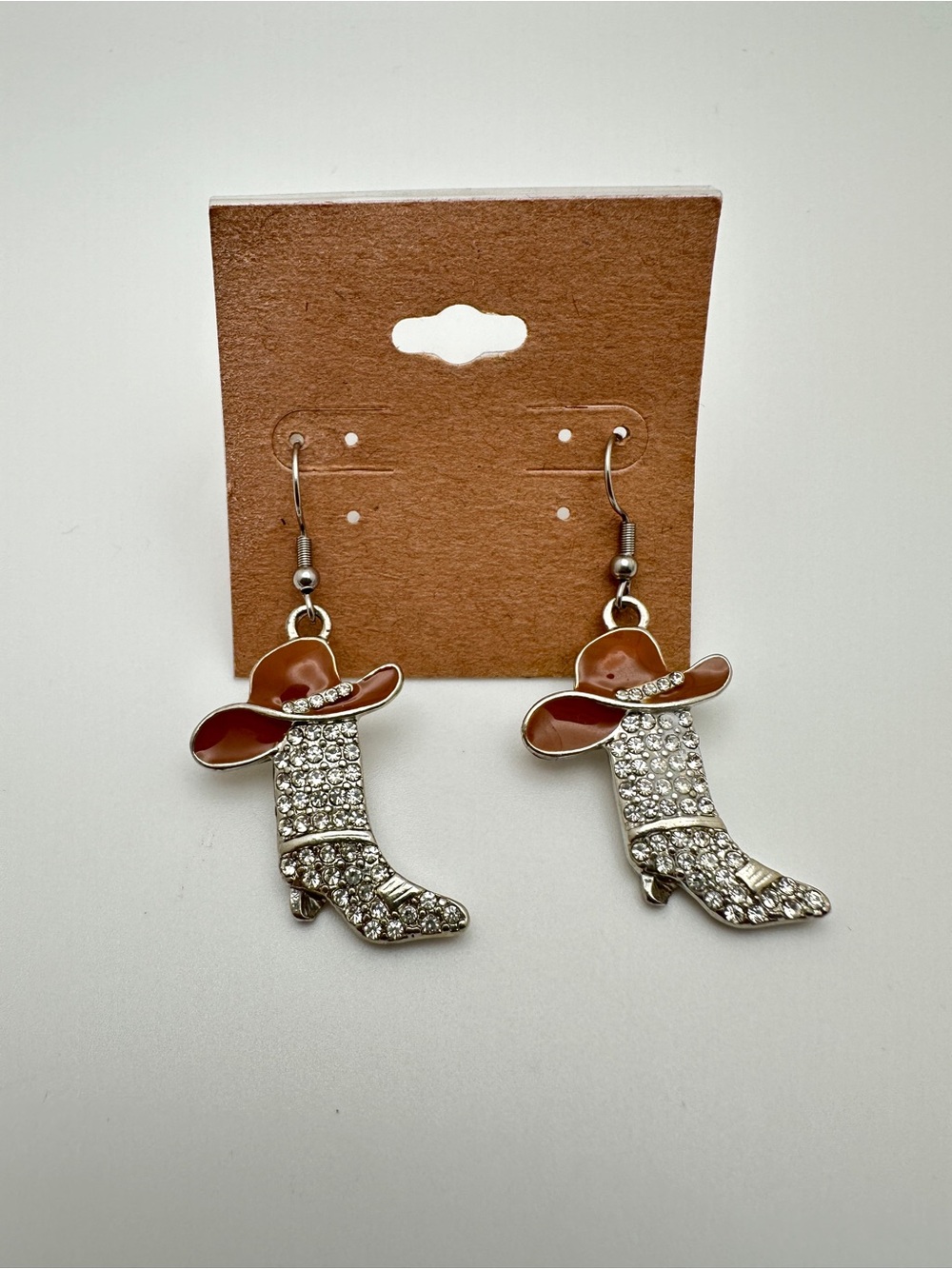 Rhinestone Cowboy Boot & Hat Drop Earrings - Brown